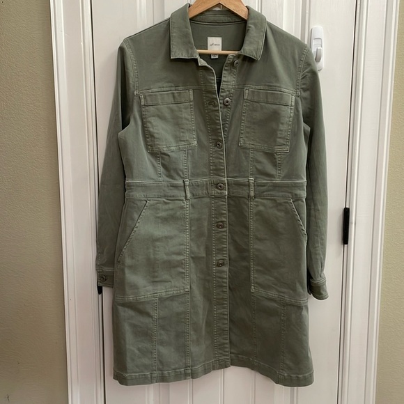 J.JILL DENIM light army green long button down jacket.  S - Picture 2 of 9